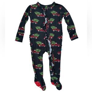 Posh Peanut Black Christmas Tree Bamboo  Zipper Footie Sleeper